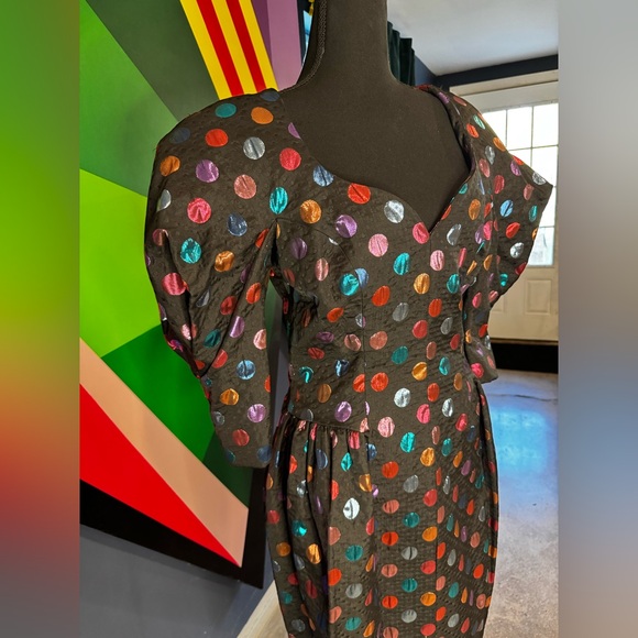 Vintage Victor Costa Multicolor Metallic Polka Dot Tulip Dress - Picture 2 of 4